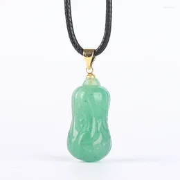 Ciondoli Koraba Collana con ciondolo da donna in cristallo di cavolo con pietra di giada verde naturale con pietra portafortuna con cordino in pelle