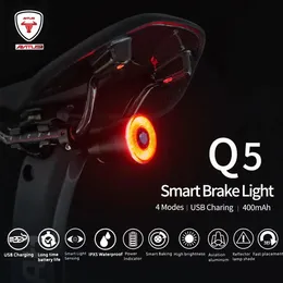 バイクライト自転車スマートオートブレーキセンシングライトIPX6防水鉛充電サイクリングテールライトリアアクセサリーQ5 231206