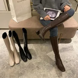 Stövlar Slim Woman Knight Knee-High Boots Square 6cm Heel Ladies Zippers Fashion Soft Leather Winter Long Boots Shoes For Women 231206