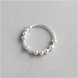 Anéis de banda Estilo Simples Genuíno 925 Sterling Sier Geometric String Beads Anéis para Mulheres Fine Jewelry Estudante Aniversário Gota Entrega J DHR1Z