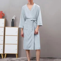 Pijamas masculinos roupas masculinas comprimento médio absorvente secagem rápida pijama roupão de manga comprida roupas de casa confortável para homens