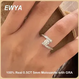 خواتم الزفاف Ewya في GRA معتمدة D Color 05ct 5mm Diamond for Women Party Fine Jewelry S925 Sterling Silver Ring Band 231206