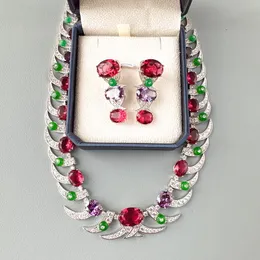 Collezione di designer Stile Orecchini di lusso Collana Donna Lady Intarsio Rosso Viola Zircone cubico Diamante Imitazione Rubino Placcato Oro Verde Perline Set di gioielli a catena