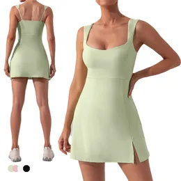 LULULY 반바지 레몬 익사 여자 테니스 드레스 소매가 골프 착용 섹시한 피트니스 치마 길어 여름 짧은 골프 드레스 요가 스포츠 체육관 옷 배드민턴 액티브웨어
