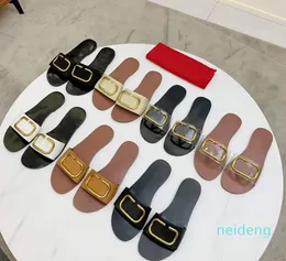 Designer Kvinnor Sandaler Vlogo Signature Slide Sandal Transparent Sandaler Grainy Cowhide Flat Shoes Summer Beach Casual Slipper Big Size