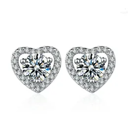 Chunky Real 925 Sterling Silver Round Cut Vvs d Color Moissanite Heart Stud Earrings with Gra Certificate Zircon Fine Jewelry