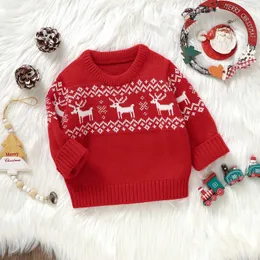 Down Coat Christmas Baby Sticked tröja Söt Santa Elk Print Casual Warm Born Clothes Long Sleeve Pullovers Knitwear Tops för småbarn 231207