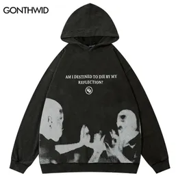 Herrtröjor tröjor hiphop överdimensionerad hoodie tröja män streetwear möter spöke skugga grafisk harajuku retro tvättad svart huvtröja y2k 231206
