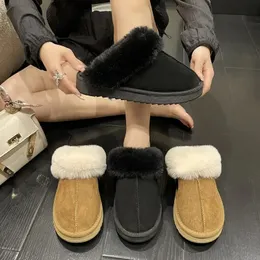 Sandals Fur Slipper Flip Flops Winter Flats Short Plush Warm Home Cotton Shoes Casual Mules Platform Suede Boots 231206