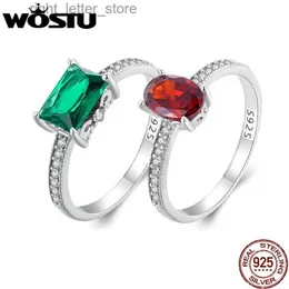 Solitaire Ring WOSTU 925 Stelring Silver Purple Red Green AAA Zircon Wedding Rings For Women Delicate Bride Engagement Oval Square Party Ring YQ231207