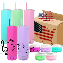 Ready to Ship USA Warehouse Matt Colored Aron Stainless Steel Vacuum Insulated 20oz Colorful Speaker Music Cup Tumbler Can Sublimation for UV DTF Wraps
