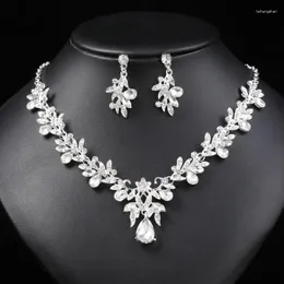 Anhänger Halsketten Luxus Brillante Zirkonia Halskette Set Ohrringe Ringe Frauen CZ Licht Tropfen Braut Hochzeit Schmuck Sets 2023