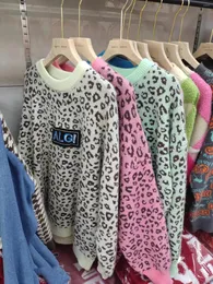 Maglioni da donna Maglione pigro con stampa leopardata a contrasto di colore Cappotto coordinato autunnale e invernale Alla moda