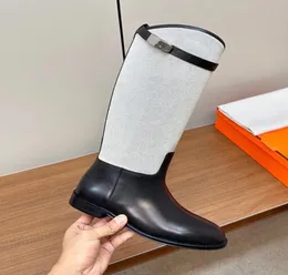 Designerstiefel 2023 Neue Außenhandelsstiefel mit hohem Schaft und rundem Kopf, farbige Metallverschlussschnalle, modische Ärmel, knielange Stiefel, große Damenstiefel