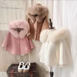 Jackor Korean Style Girls Fur Thicken Hooded Cape Winter Fashion Good Quality Coat 3 12T D952 231207