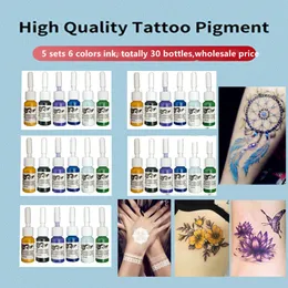 Professionelle Tattoo-Tintenversorgung, 5 ml, 6 Farben, schwarzes Tattoo-Tintenset, Farbpigment für Tattoo-Permanent-Make-up-Zubehör