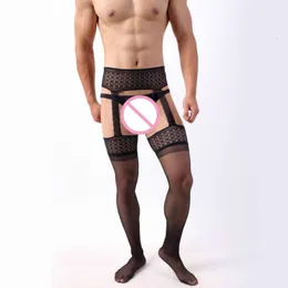 Calze da uomo trasparenti in pizzo sexy aderenti aderenti in nylon collant trasparenti con reggicalze biancheria intima maschile di nuovo arrivo