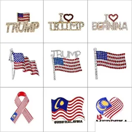 Outras artes e artesanato 2024 Bling Diamond Trump Brooch American Patriotic Republican Campaign Pin Comemorativo Badge Drop Delivery J Dhj80