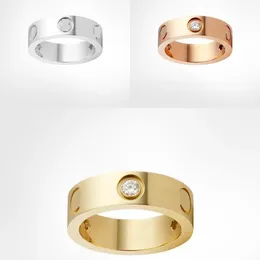 4mm 5mm 6mm Titanium Steel Sier Love Ring Men and Women Rose Gold Jewelry for Lovers Couple Rings Gift Diamond