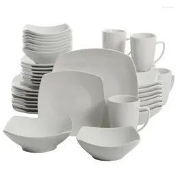 Plates Everyday Square Expanded 40-Piece Dinnerware Set Dinner And Dishes