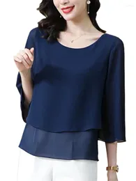 Women's Blouses Asyabuykal Women Clothing Blouses&shirts Tops 2023 Summer Simple Elegant Office Blue White Black