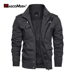 Men's Jackets MAGCOMSEN Men's Fleece Jackets Windbreaker Coats Fall Winter Thermal Bomber Jackets Multi-pockets Stand Collar Motorcycle Jacket 231206