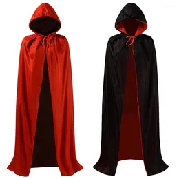 Decorazione per feste Mantello di Halloween Colletto alla coreana Mantello reversibile con cappuccio Costume cosplay per bambini adulti Vampiro Stregone Nero Rosso