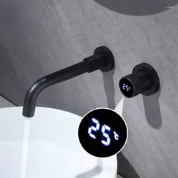 Banyo Lavabo muslukları Siyah Duvar Montajı Yaratıcı Musluk Soğuk Washbasin Havzası Çimlenebilir Spout Dijital Ekran