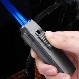 Jobon Triple Blue Flame Metal Jet Lighter WindProof Pull Down Ignition Visual No Gas Window with Cigar Punch