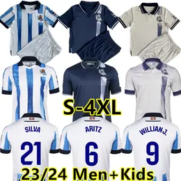 Jerseys S4xl Real Sociedad 2023 2024 Jersey de futebol Oyarzabal x Prieto Portu David Silva Camisa de futebol Take 23 24 Carlos Fernandez Camiseta de Futbol Men Kit Kids Equi