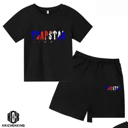 Conjuntos de roupas Marca Trapstar Camiseta Crianças Roupas Boy Tracksuit Set Harajuku Tops Tee Engraçado Hip Hop Cor T ShirtBeach Casual Shorts Dr Dhfrt