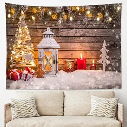 Arazzi Arazzo di Buon Natale Arazzi di neve Ornamenti natalizi appesi su tavola di legno Coperta da parete per camera da letto Soggiorno Dormitorio Decor 231207