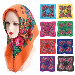 Halsdukar 2023 Floral Square Scarf Russian Flower Muslim Turban Hijab headwrap Ethnic Mönster SACLS LITT HEAD BANDANA 70x70CM