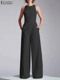 Women s Jumpsuits Rompers ZANZEA Casual 2023 Summer Playsuit Wide Leg Pant Women Long Sleeveless Waisted Overalls Office Lady Elegant 231207