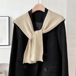 Lenços mulheres pescoço guarda lenço atado longo laço de malha quente xale inverno botões fechamento blusa de lã ombros colar falso capa