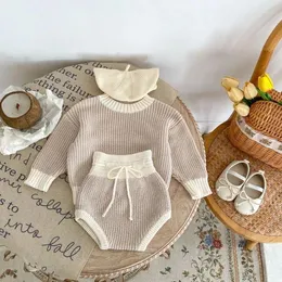 Conjuntos de roupas Babys Outono Inverno Coreano Meninos Meninas Bebê Causal Tricô 2023 Europa América Listrada Gola Redonda