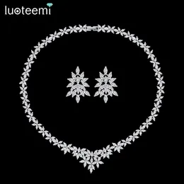 Hochzeitsschmuck-Sets LUOTEEMI Luxus-Kubikzirkonia-Brauthochwertiger klarer Zirkon-Schmuck für die Braut, Party, Verlobung, Geschenke 231207