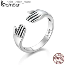 Solitaire Ring Bamoer 925 STERLING Gümüş Çift Katman Bana Bir Hug Yüzüğü Ver Kadınlar İçin Açık Parmak Yüzükleri Ayarlanabilir Yüzük Takı SCR136 YQ231207