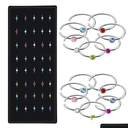 Nose Rings & Studs Fashion Stainless Steel Body Jewelry Circar Nose Ring White/Colorf Cz Zircon Lip Labret Nipple Piercing Rings For W Dhfta