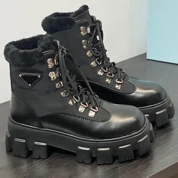 Stivaletti Monolith i Pelle E Nylon Boots 1T260N Fodera i Montone Maxi Boots Designer Boots Womens Boot Winter Boots Platform Boot Warm bekväma stövlar 35 42