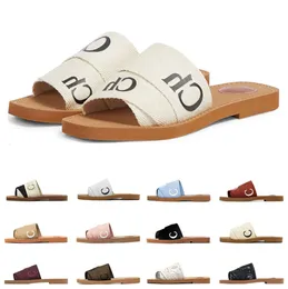 Hotsale donna sandali legnosi designer muli diapositive piatte beige bianco nero blu rosa pizzo Lettering Pantofole di tela in tessuto scarpe da donna estive outdoor 9912ess