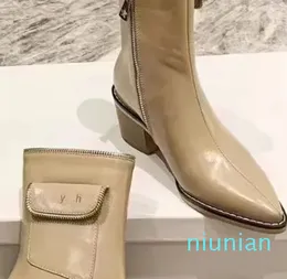 2023 Women Designer Vintage Pocket Western Knight Boots Classic Luxury Sexy Fashion Elegant Pure Color Style Martens Boots Side Zip Co