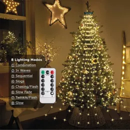 Decorações de Natal 2M 400 LED Luzes de Natal com Anel 8Modes LED String Light Warm White Tree Light Garland para Xmas Tree Decoração de Natal 231207