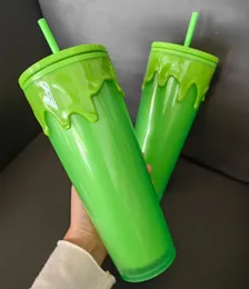 Vattenflaskor Dubbelvägg DIY 24oz 700 ml 710 ml Luminös plastlava Tumbler Cup med sugrör och lock No Glow in the Dark 231207