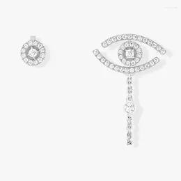Brincos pendurados de alta qualidade puro 925 streling prata branco ouro diamante sorte olho assimétrico rosa feminino jóias presente