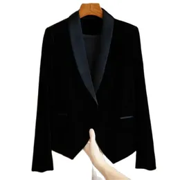 Women's Suits Blazers Blazer court en velours noir pour femmes vestes trempees vetements d'exterieur polyvalents grand temperament haut de gamme 231205
