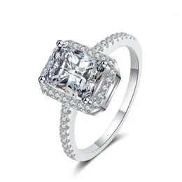Anel de diamante de moissanite com corte esmeralda radiante, 1ct, 2ct, para mulheres, casamento, noivado, vintage, prata esterlina 925