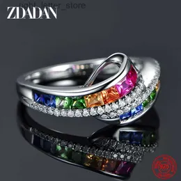 Solitaire Ring Zdadan 925 Sterling Silver Charm Crystal Zircon Ring for Women Fashion حفل زفاف المجوهرات YQ231207