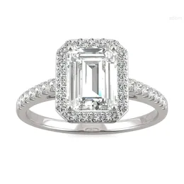 Medboo Jewelry Moissanite Gold Ring 1.75ct Emerald Cut Diamond Engagement 14K Pure Halo