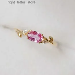 Solitaire Ring 925 Sterling Silver Gold Rose Flower Pink Stone Ring Zircon Luxury Vintage Design Cute Wedding Fashion Jewelry for Women YQ231207